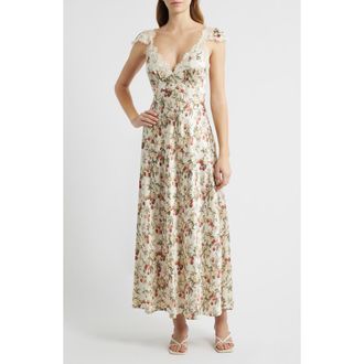 D&ocirc;en Fiona Floral Silk Maxi Dress in Cerise Et Fleur at Nordstrom, Size X-Large