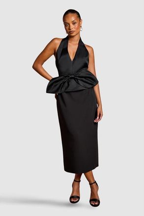 Coast Petite Halter Satin Column Midi Dress in Black at Nordstrom, Size 10P