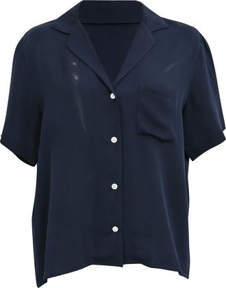 Mansur Gavriel Button Down Blouse in Navy Blue Silk