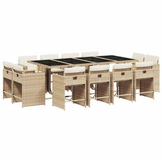 vidaXL Set Comedor De Jard&iacute;n Con Cojines 13 Pzas Rat&aacute;n Sint&eacute;tico Beige Vidaxl