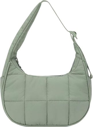 Generic Puffer Crescent Bag for Women Quilted Shoulder Bag Nylon Handbag for Work(Green) (Green)