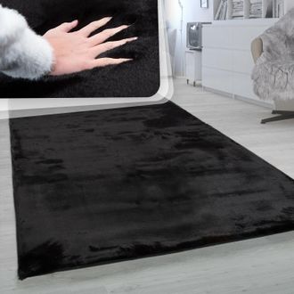 Paco Home Paco Home - Alfombra Pelo Largo Sal&oacute;n Sint&eacute;tica Supersuave Imitaci&oacute;n Pelo Conejo Negro 150x170 Cm Ovalado