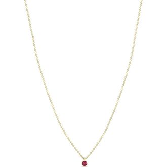 Zo&euml; Chicco 14K Gold Bezel Birthstone Necklace in Yellow Gold/Ruby at Nordstrom, Size 16 In