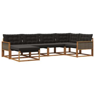 vidaXL Conjunto De Sof&aacute;s De Exterior Con Coj&iacute;n 6 Pcs Natural Y Negro Vidaxl