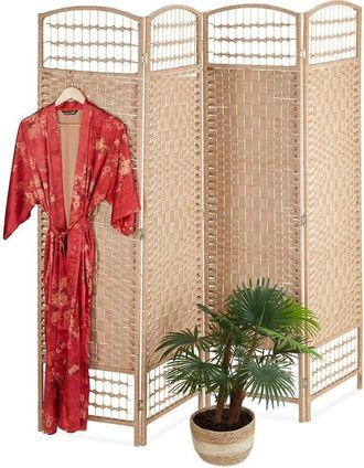 Relaxdays Relaxdays - Biombo, 4 Paneles, Separador Ambientes Plegable, 180x180 cm, Interiores, Cuerda Papel, Puntales Bambú, Natural