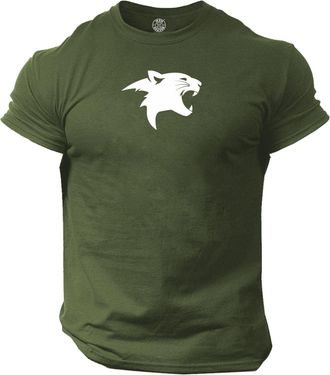 Generic Jaguar T Shirt Iron Heaven Gym Clothing Bodybuilding Training Workout Exercise Boxing MMA Top (UK, Alpha, 3XL, Regular, Regular, Military Green)