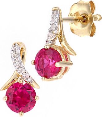 Diamant L'&eacute;ternel Womens 9ct Yellow Gold 0.78ct Created Ruby and 0.05ct Diamond Earrings - One Size