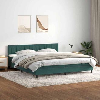 vidaXL Cama Box Spring Con Colch&oacute;n Terciopelo Verde Oscuro 180x220 Cm Vidaxl