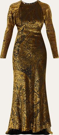 Etro Paisley Velvet Burnout Empire-Waist Maxi Dress