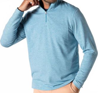 Duck Head Wakeman Stripe Performance 1/4 Zip Shirt In Lure Blue Heather