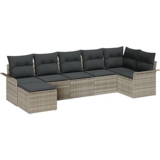 vidaXL Conjunto De Sof&aacute; De Jard&iacute;n Con Coj&iacute;n 7 Pcs Gris Claro Polirat&aacute;n Vidaxl