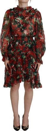 Dolce & Gabbana Bloemenprint Mini-jurk Rood en Groen Geranium