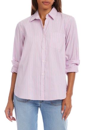 Karen Kane Stripe Cotton Blend Button-Up Shirt in Pink at Nordstrom, Size X-Large