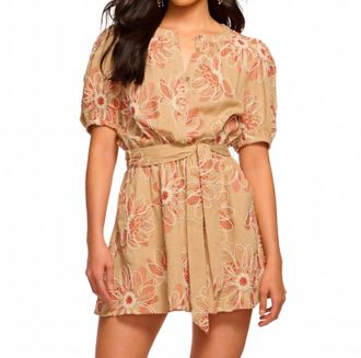 Ramy Brook Selby Embroidered Short Sleeve Mini Dress In Natural Fleur