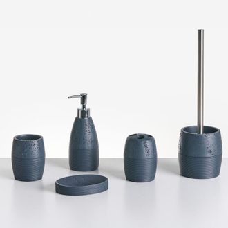 Beliani Beliani - Conjunto De 5 Accesorios De Ba&ntilde;o Jabonera Dispensador De Jab&oacute;n Escobilla De Inodoro Vaso Soporte Para Cepillos De Dientes Azul Oscuro Yarapa