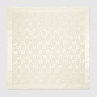 Gucci GG Jacquard Silk Wool Shawl, White