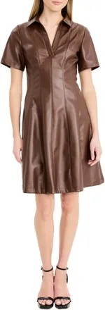 Maggy London Faux Leather Fit & Flare Dress in Shaved Chocolate at Nordstrom, Size 14