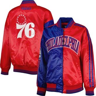 Starter Womens Starter Royal/Red Philadelphia 76ers Split Colorblock Satin Full-Snap Varsity Jacket at Nordstrom, Size Xx-Large