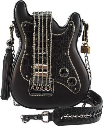 Mary Frances Womens Turn It Up Beaded Crossbody Guitar Shaped Handbag, Black, One Size