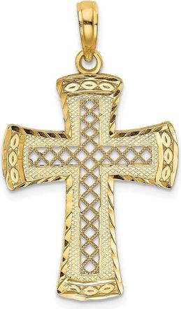 Diamond2Deal 14k Yellow Gold Diamond-cut with Satin Edge Lattice Cross Charm Pendant