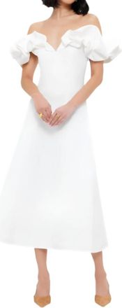 LEO LIN Annie Off Shoulder Frill Midi Dress In White