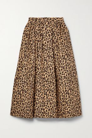 Adam Lippes Gonna Midi In Twill Di Cotone Con Stampa Leopardata - Neutri