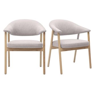 Miliboo Sillas De Tela Efecto Terciopelo Texturizado Beige Y Madera Clara (paquete De 2) Giulia