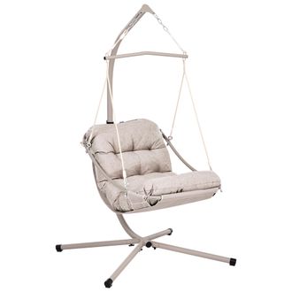 Beliani Sill&oacute;n Columpio Colgante Moderno Cuerda Soporte De Acero Con Recubrimiento En Polvo Con Cadena Y Coj&iacute;n De Olefina Beige Alghero