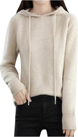 Generic Womens Cashmere Sweater with Hooded Pullovers Fall Winter Cashmere Hooded Sweater Loose Knitting Pullover Sweater (Beige,Small)
