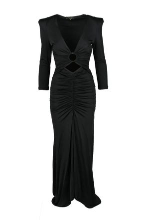 BABYLON Fluid Black Midi Dress with V-Neckline
