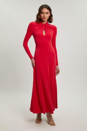 Karen Millen Womens Long Sleeve Jersey Maxi Dress - Red Viscose - Size X-Small