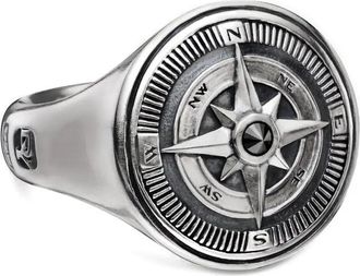 David Yurman Maritime Compass sterling zilveren zegelring met zwarte diamant