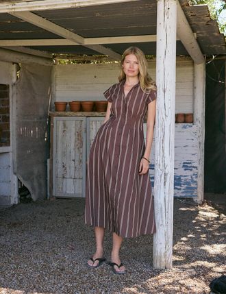 Nobody's Child Brown Pinstripe Jane Shirt Dress