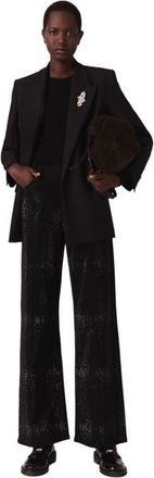 Maje Wide-leg rhinestone jeans in Black at Nordstrom, Size 34 Eu