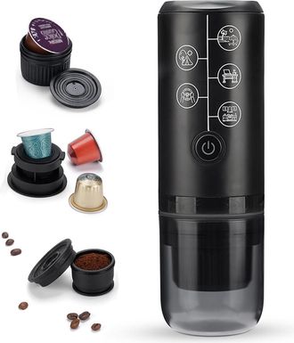 No Brand Cafetera Espresso 3 En 1, Cafetera El&eacute;ctrica De Viaje Con C&aacute;psulas Ns, Caf&eacute; Molido Y Monodosis Dolce Gusto, Puerto Usb Tipo C Y Cargador Para Coche