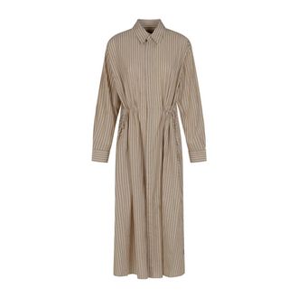 Polo Ralph Lauren Shirt Dresses, female, Brown, Size: M Striped Cotton-Linen Drawcord Shirtdress