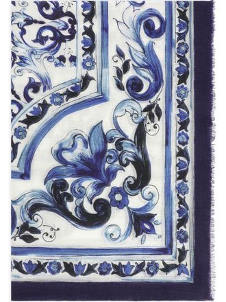 Dolce & Gabbana Majolica-print cashmere scarf - women - Cashmere - One Size - Blue