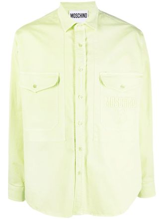 Moschino embroidered-logo detail shirt - men - Cotton/Spandex/Elastane - 37 - Green