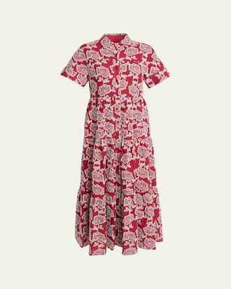 Erdem Embroidered Cotton Tiered Midi Shirtdress