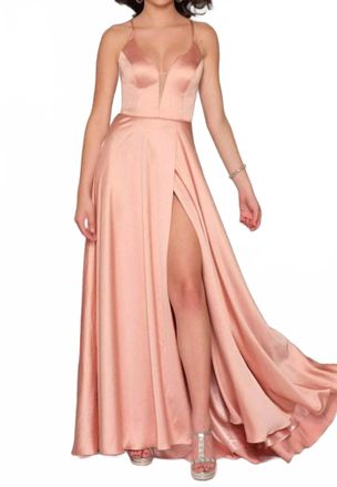 Dave & Johnny Lace-Up Back Faux Wrap A Line Dress In Rose Gold