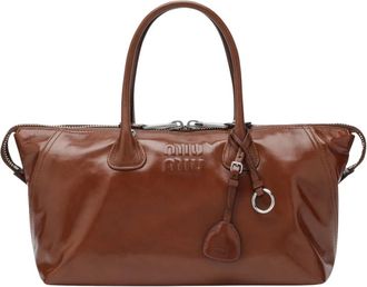 Miu Miu Bolso de mano con asa superior de piel brillante - Bags - Mujer - Marr&oacute;n - ONE SIZE