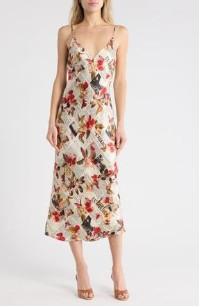 L'agence Seridie Silk Midi Slipdress in Multi Butterfly Rose Newspaper at Nordstrom Rack, Size 0