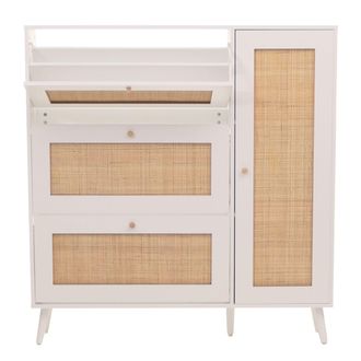 Hhg Hhg - Zapatero De Rat&aacute;n 214, Zapatero Mueble Zapatero, 3 Compartimentos Abatibles 2 Estantes 127x120x24cm Madera Melamina, Blanco