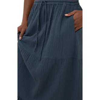 Pact Organic Cotton Coastal Double Gauze Tiered Maxi Skirt in French Navy at Nordstrom, Size X-Large
