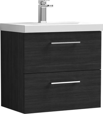 Nuie Nuie - Arno Wall Hung 2-Drawer Vanity Unit with Basin-1 600mm Wide - Black Woodgrain