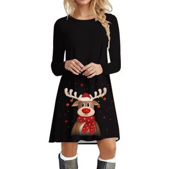 Generic Christmas Dress For Women Long Sleeve Round Neck Print Soft Dress Christmas Jumper Cute Reindeer Santa Xmas Tops Long Sleeve Neck Pullover Sweater Plu