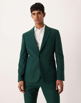 Asos Giacca da abito slim verde scura in lana
