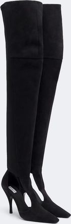 Alaia Ala&iuml;a Cutout suede-trimmed over-the-knee boots