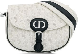 Dior White Medium Perforated Calfskin Oblique Bobby Flap Bag