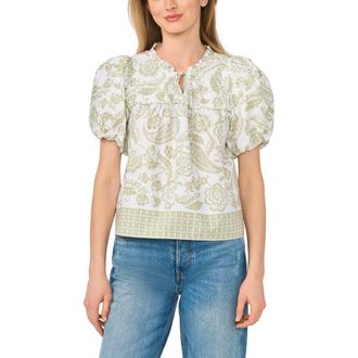 CeCe by Cynthia Steffe Tie Front Short Puff Sleeve Top in Sage at Nordstrom Rack, Size X-Large